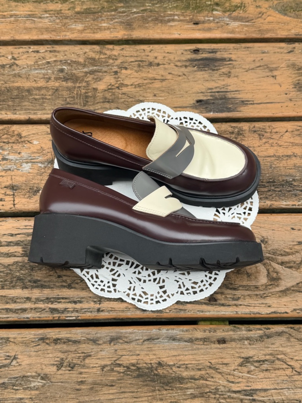 Camper Two-Tone Brown and Cream Chunky Loafers